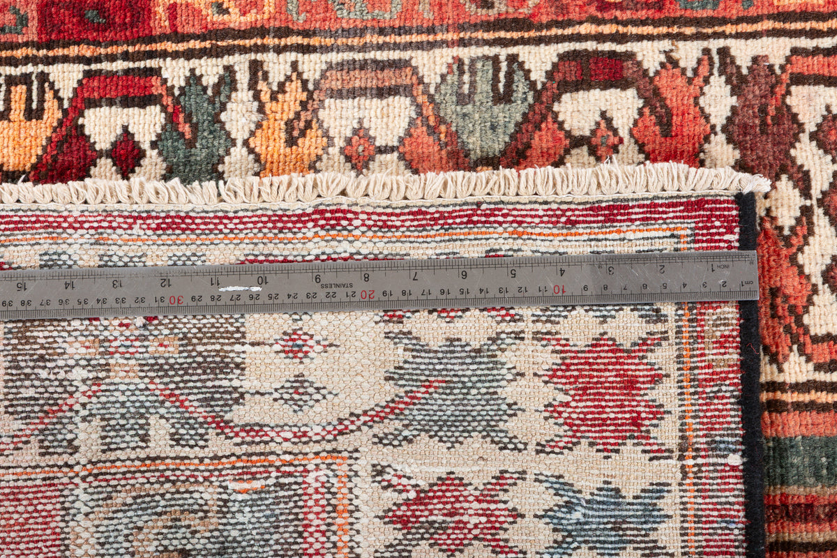 Tapis vintage délavé rouge à médaillon géométrique – 6' 8" x 3' 5" (204 x 104 cm)