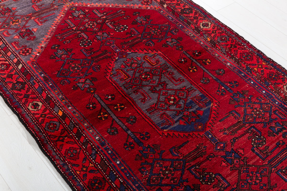 Vintage Red Tonal Central Medallion Hand-Knotted Area Rug – 6' 10" x 3' 7" (209 x 110 cm)