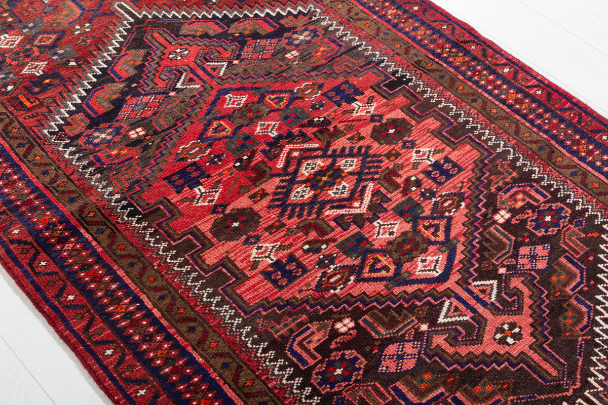 Vintage Rust Red Central Geometric Medallion Hand-Knotted Area Rug – 6' 4" x 3' 7" (194 x 108 cm)