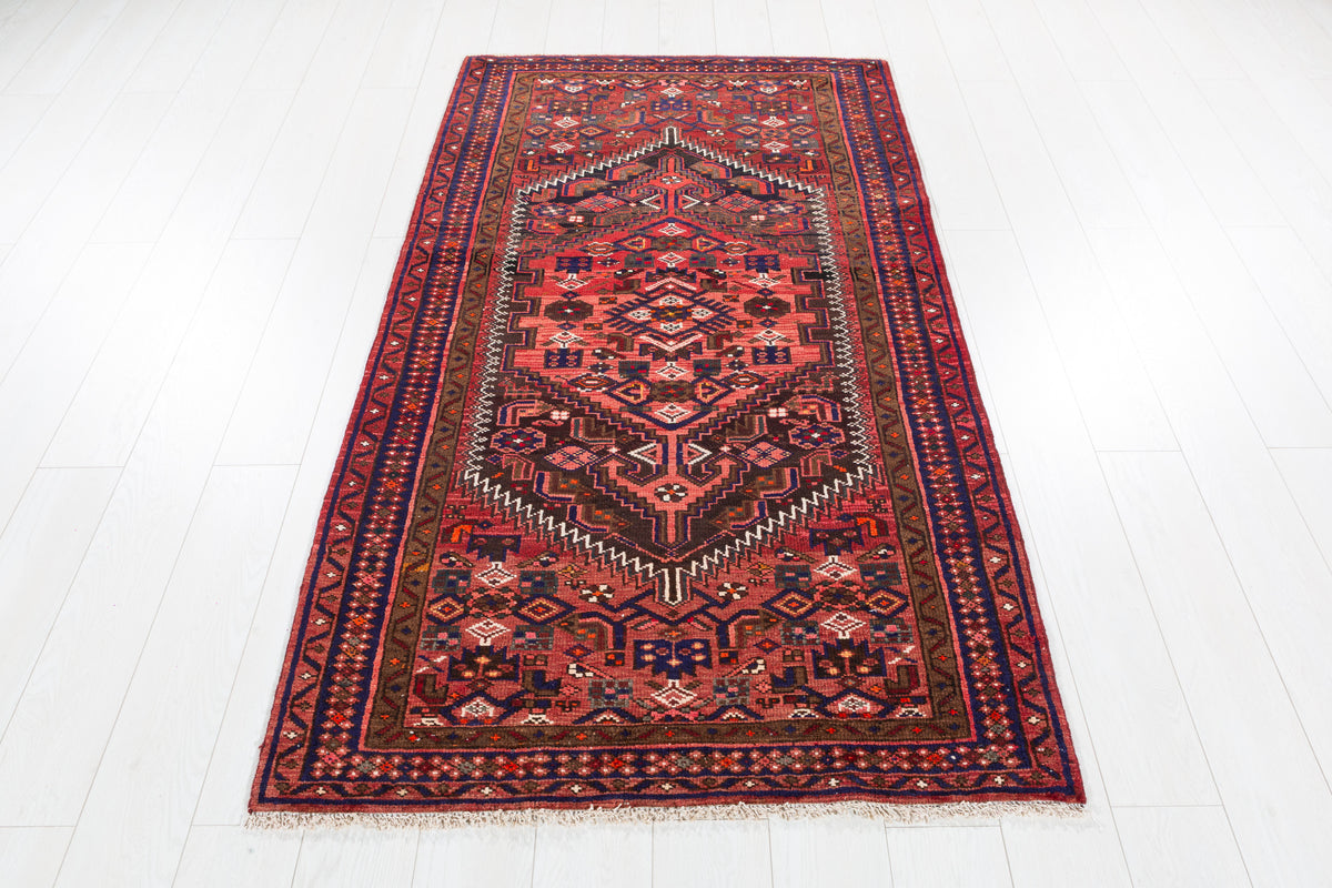 Vintage Rust Red Central Geometric Medallion Hand-Knotted Area Rug – 6' 4" x 3' 7" (194 x 108 cm)