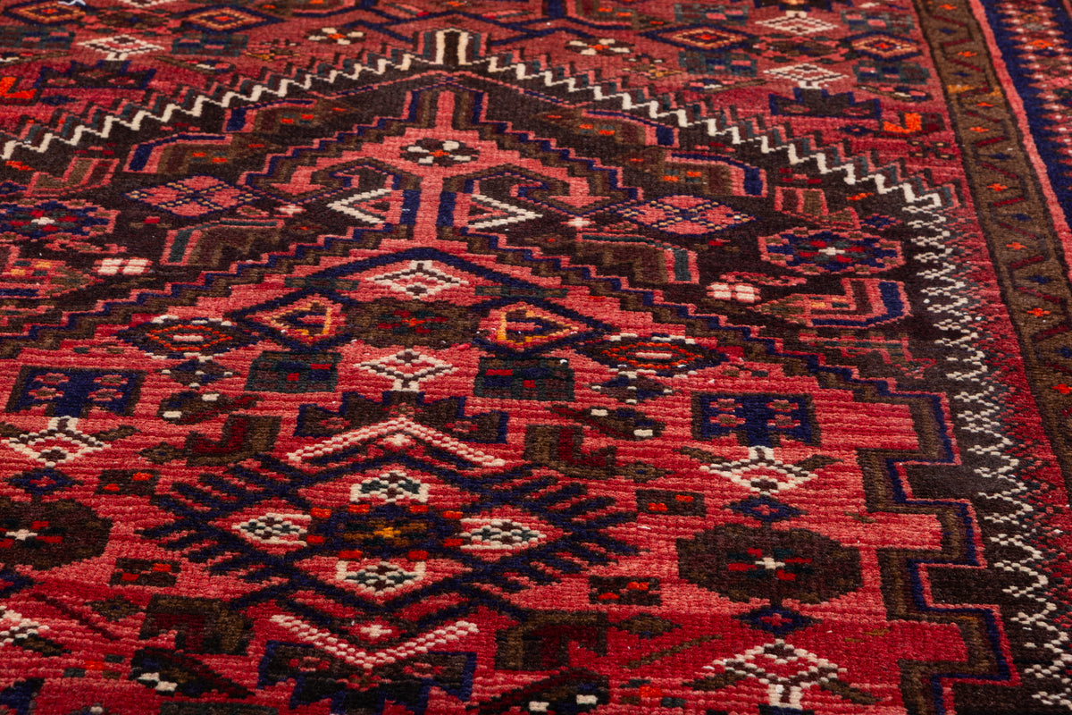 Vintage Rust Red Central Geometric Medallion Hand-Knotted Area Rug – 6' 4" x 3' 7" (194 x 108 cm)