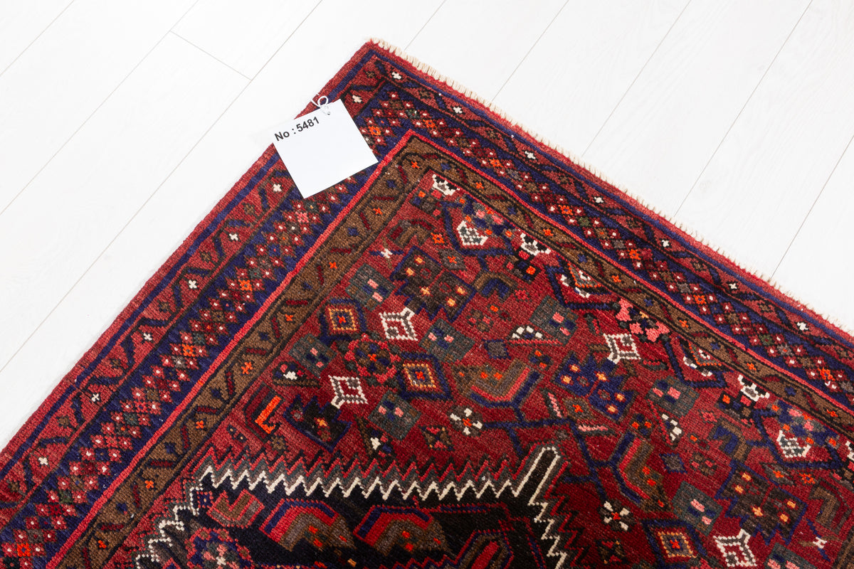 Vintage Rust Red Central Geometric Medallion Hand-Knotted Area Rug – 6' 4" x 3' 7" (194 x 108 cm)