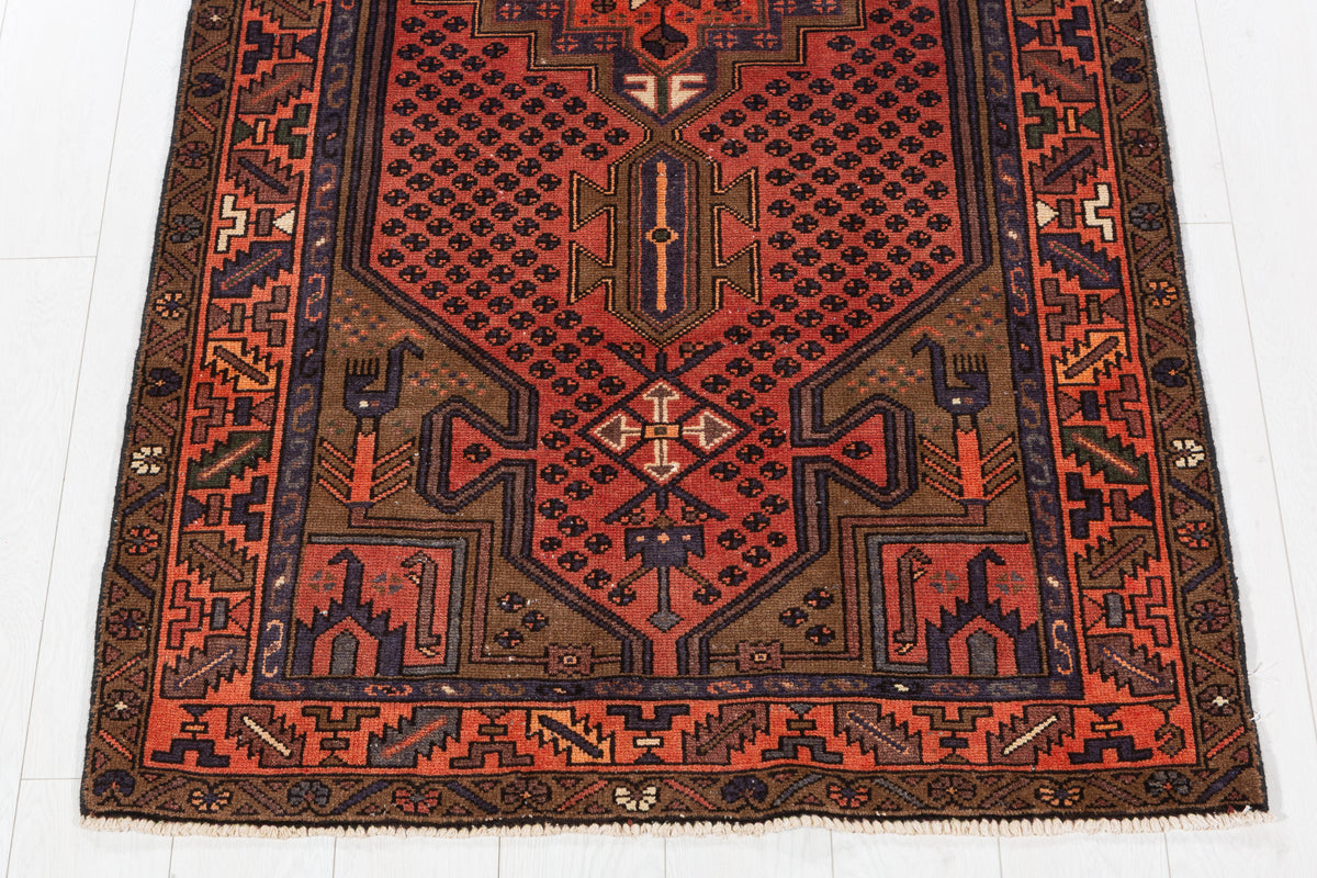 Vintage Brick Red Allover Lattice and Medallion Hand-Knotted Area Rug – 6' 11" x 3' 5" (210 x 104 cm)