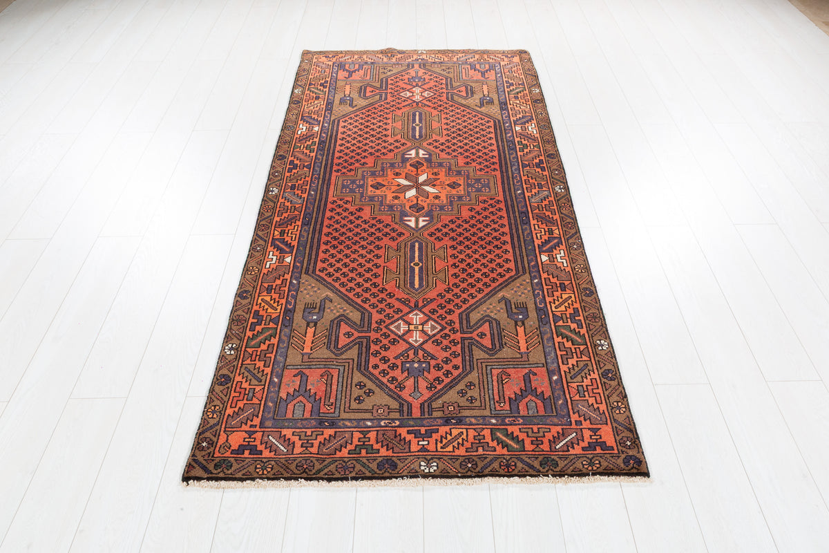 Vintage Brick Red Allover Lattice and Medallion Hand-Knotted Area Rug – 6' 11" x 3' 5" (210 x 104 cm)