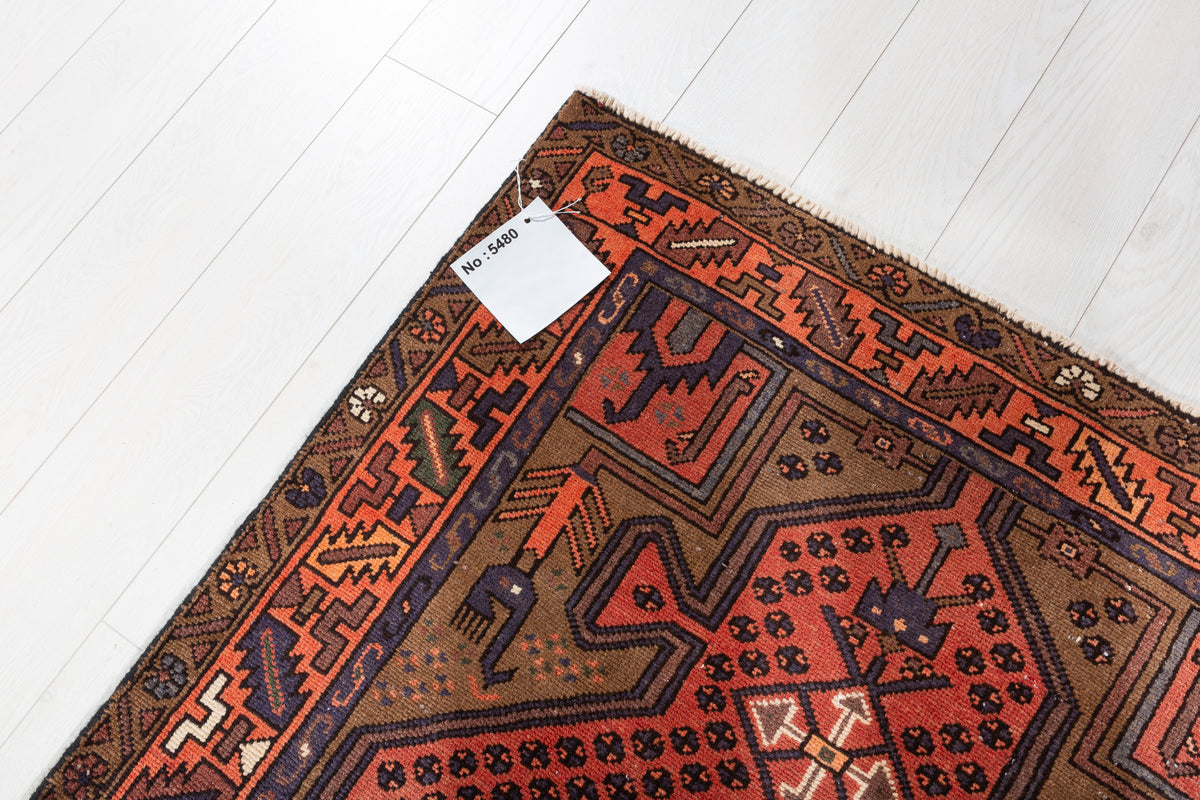 Vintage Brick Red Allover Lattice and Medallion Hand-Knotted Area Rug – 6' 11" x 3' 5" (210 x 104 cm)