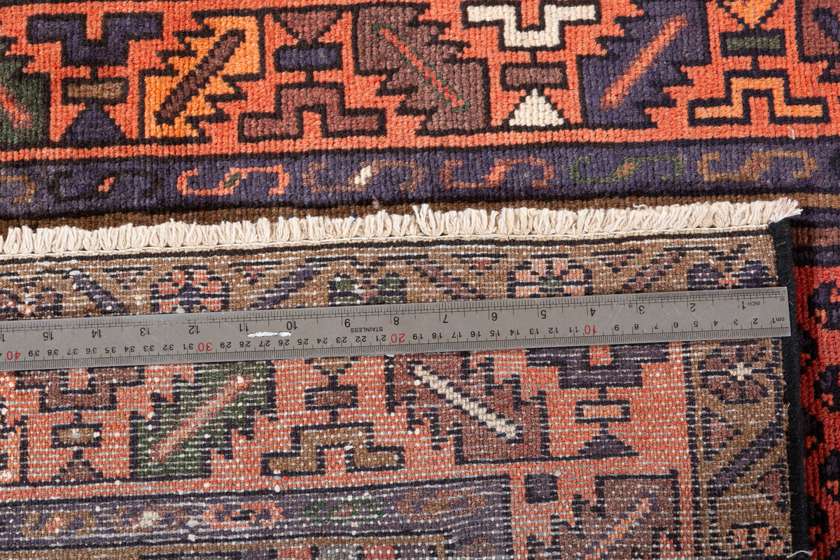 Vintage Brick Red Allover Lattice and Medallion Hand-Knotted Area Rug – 6' 11" x 3' 5" (210 x 104 cm)