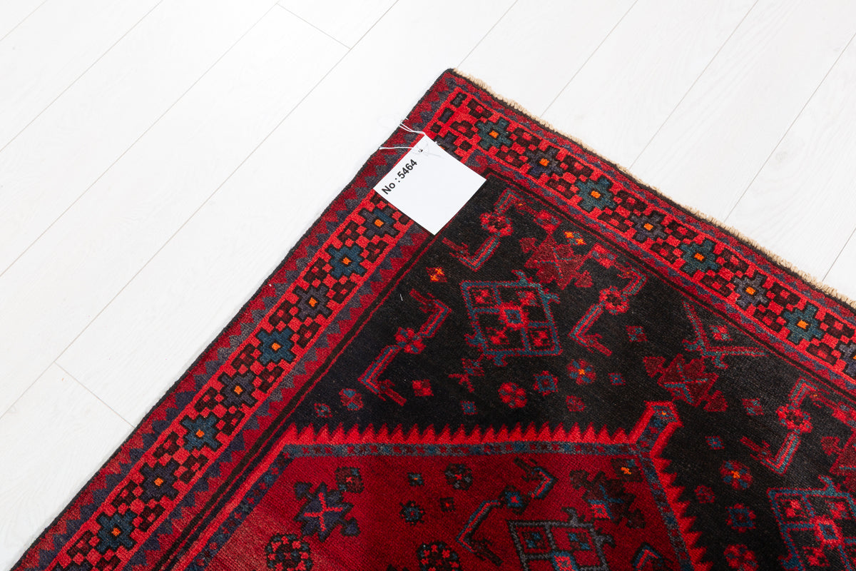 Vintage Red and Blue Diamond Medallion Hand-Knotted Area Rug – 6' 10" x 3' 5" (209 x 104 cm)