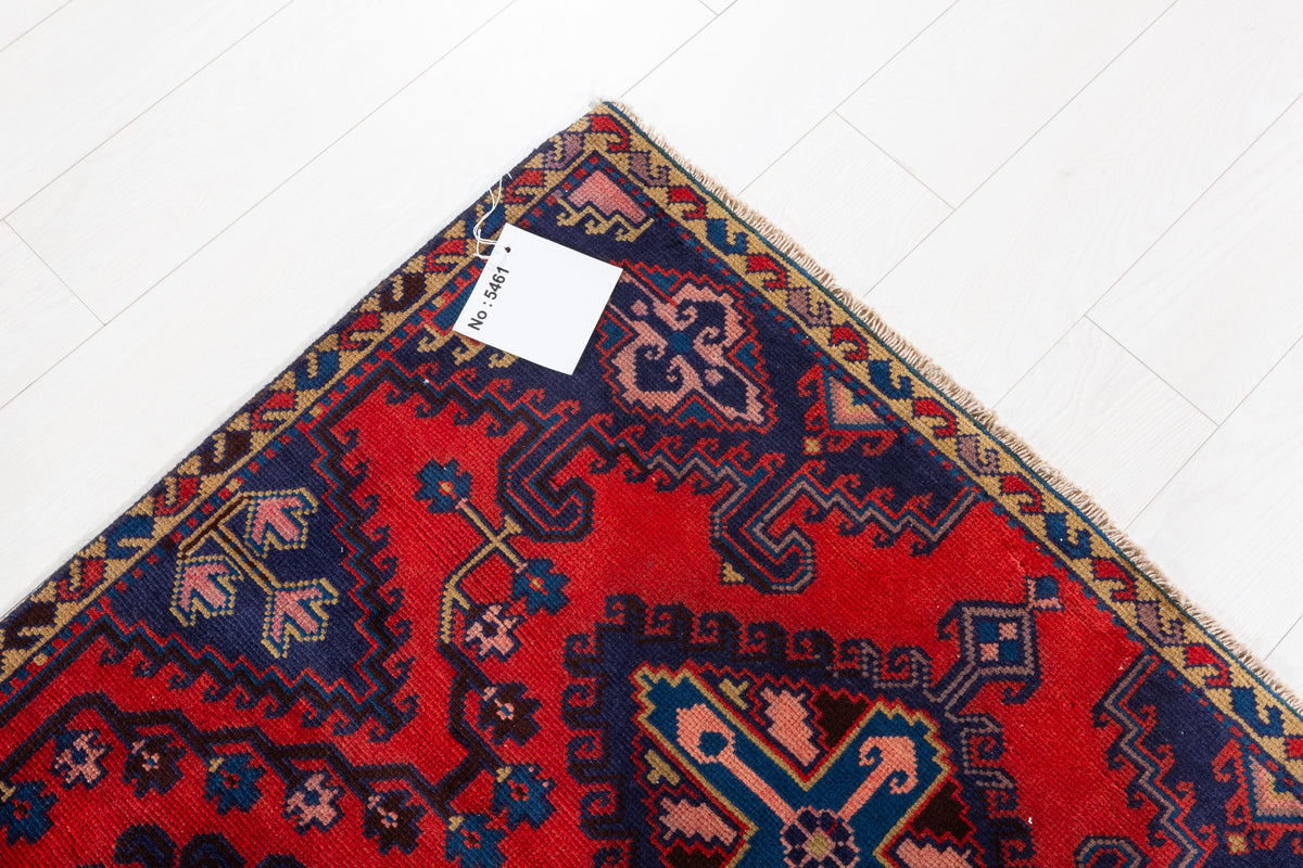 Collectible Vintage Red and Blue Oversized Diamond Medallion Hand-Knotted Area Rug – 5' 9" x 3' 9" (175 x 114 cm)