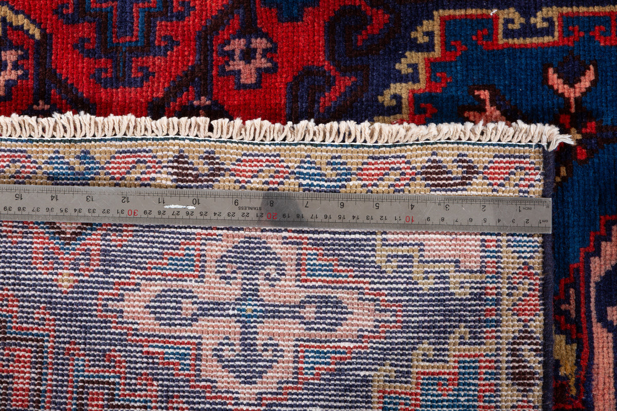 Collectible Vintage Red and Blue Oversized Diamond Medallion Hand-Knotted Area Rug – 5' 9" x 3' 9" (175 x 114 cm)