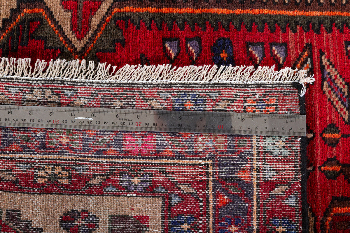 Vintage Red and Brown Allover Geometric and Geometric Field Hand-Knotted Area Rug – 6' 1" x 3' 3" (185 x 98 cm)