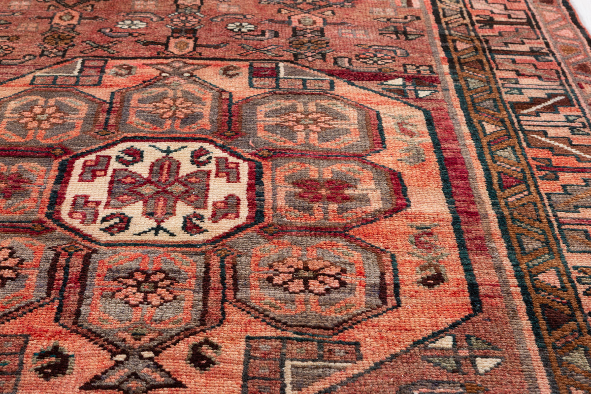 Tapis vintage délavé rouge rouille à motif intégral Medallion – 6' 7" x 3' 5" (201 x 105 cm)