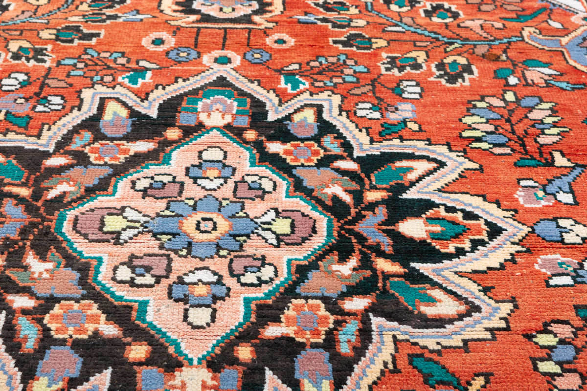 Vintage Orange-Red Floral Central Medallion Area Rug – 6' 2" x 3' 7" (188 x 109 cm)
