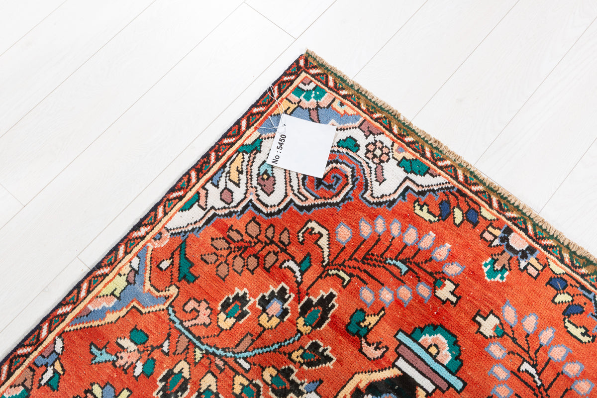 Vintage Orange-Red Floral Central Medallion Area Rug – 6' 2" x 3' 7" (188 x 109 cm)