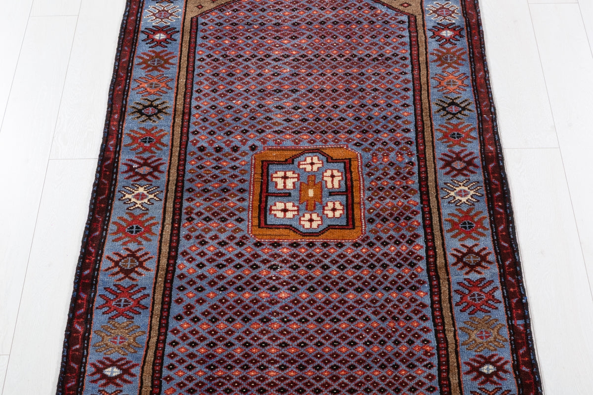Vintage Royal Blue Allover Lattice and Small Medallion Hand-Knotted Area Rug – 6' 5" x 3' 5" (195 x 104 cm)