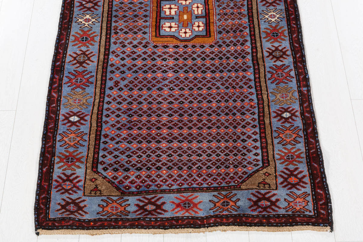 Vintage Royal Blue Allover Lattice and Small Medallion Hand-Knotted Area Rug – 6' 5" x 3' 5" (195 x 104 cm)