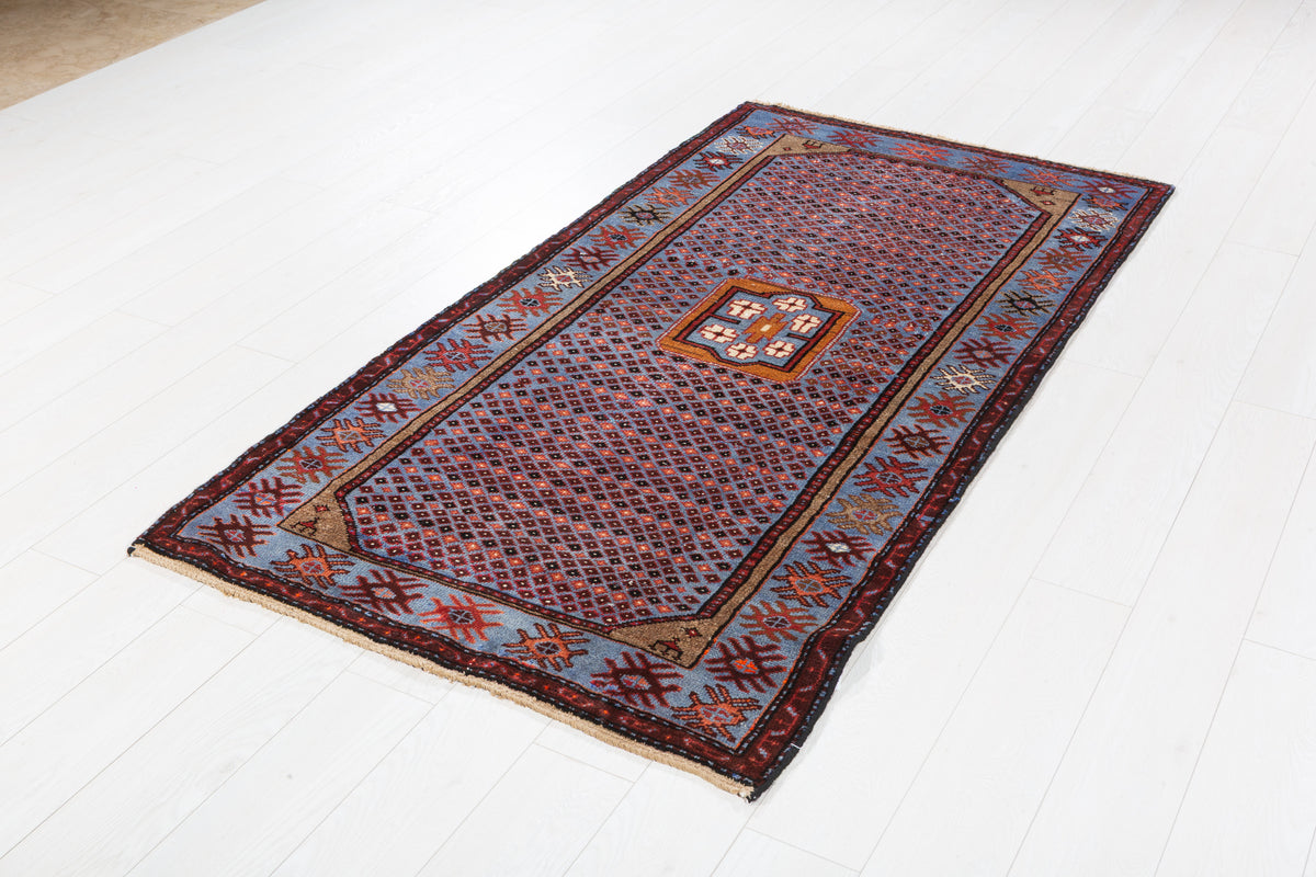 Vintage Royal Blue Allover Lattice and Small Medallion Hand-Knotted Area Rug – 6' 5" x 3' 5" (195 x 104 cm)