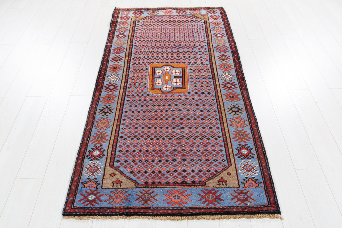 Vintage Royal Blue Allover Lattice and Small Medallion Hand-Knotted Area Rug – 6' 5" x 3' 5" (195 x 104 cm)