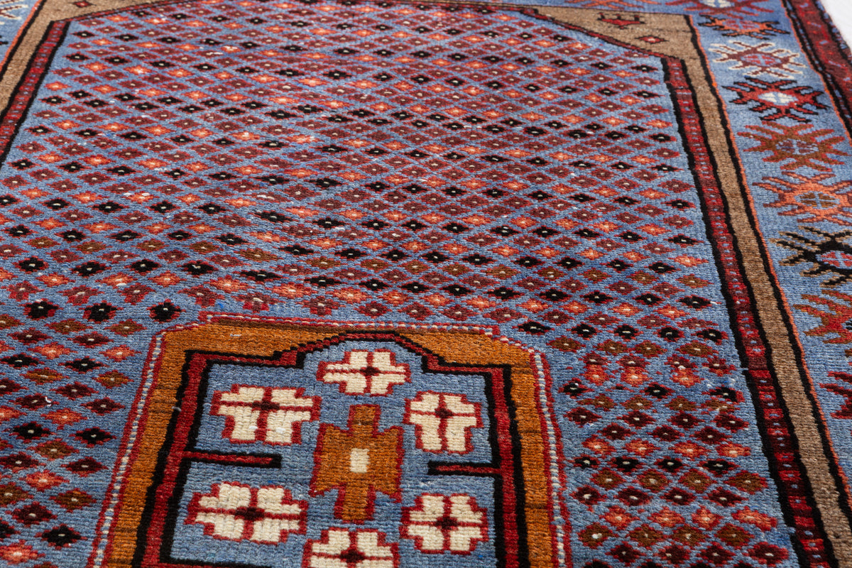 Vintage Royal Blue Allover Lattice and Small Medallion Hand-Knotted Area Rug – 6' 5" x 3' 5" (195 x 104 cm)