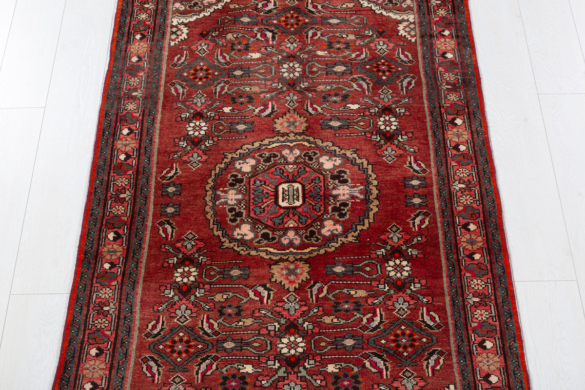 Vintage Warm Rust Red and Pink Geometric Hand-Knotted Area Rug – 6' 5" x 3' 4" (196 x 101 cm)