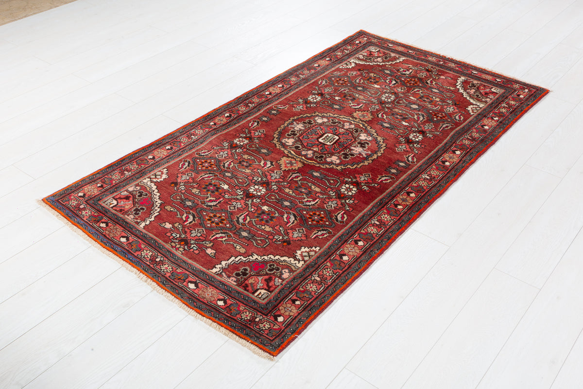 Vintage Warm Rust Red and Pink Geometric Hand-Knotted Area Rug – 6' 5" x 3' 4" (196 x 101 cm)
