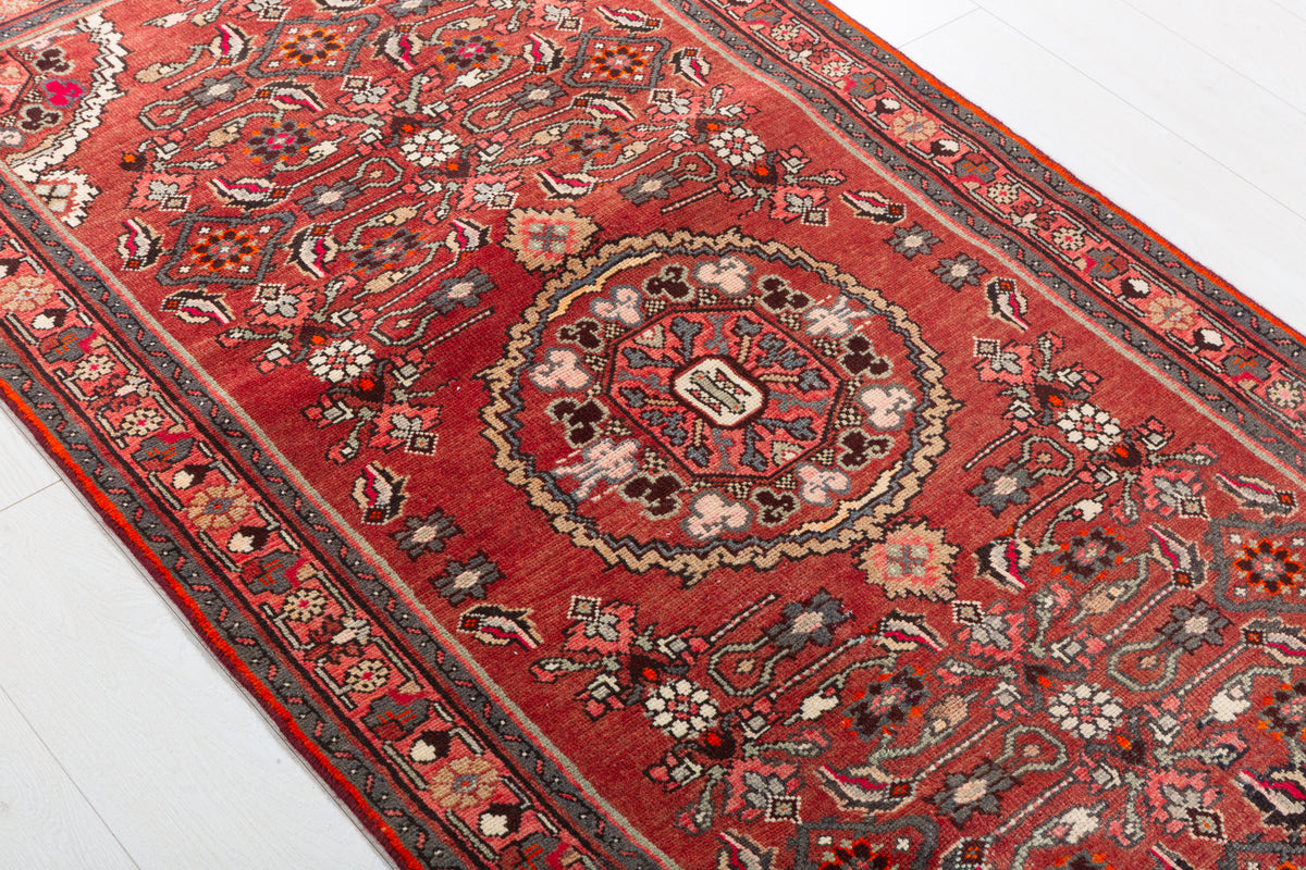 Vintage Warm Rust Red and Pink Geometric Hand-Knotted Area Rug – 6' 5" x 3' 4" (196 x 101 cm)