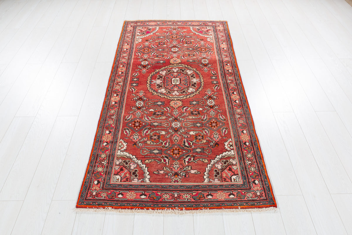 Vintage Warm Rust Red and Pink Geometric Hand-Knotted Area Rug – 6' 5" x 3' 4" (196 x 101 cm)