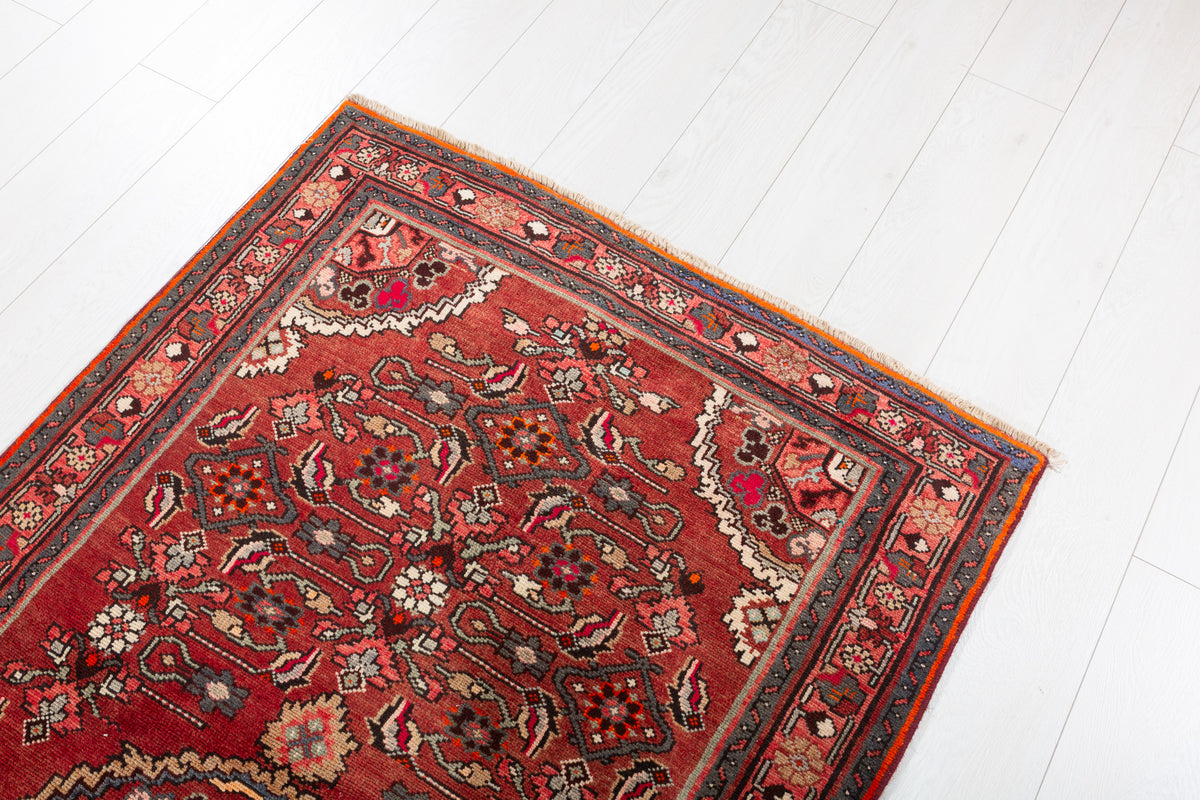 Vintage Warm Rust Red and Pink Geometric Hand-Knotted Area Rug – 6' 5" x 3' 4" (196 x 101 cm)