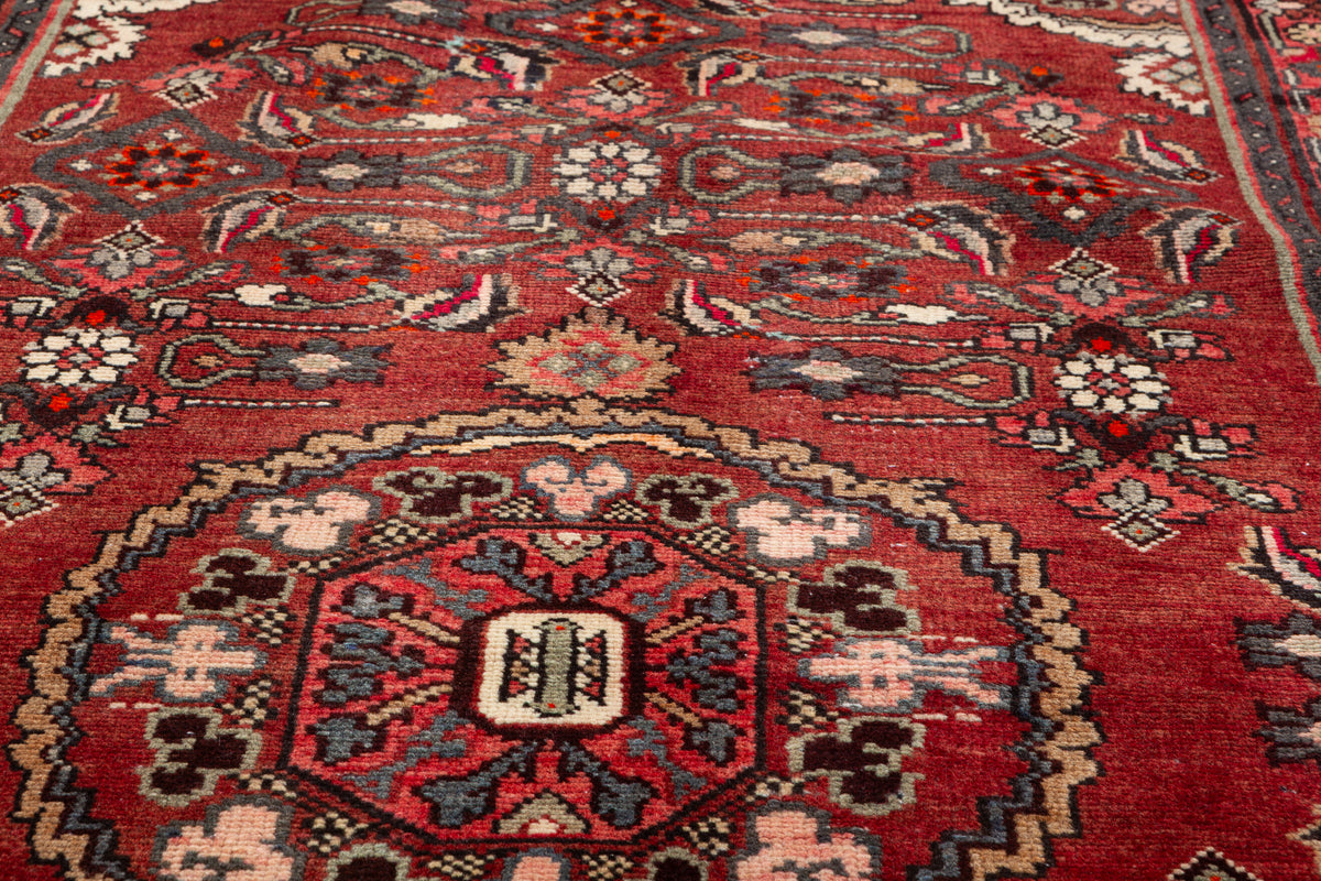 Vintage Warm Rust Red and Pink Geometric Hand-Knotted Area Rug – 6' 5" x 3' 4" (196 x 101 cm)