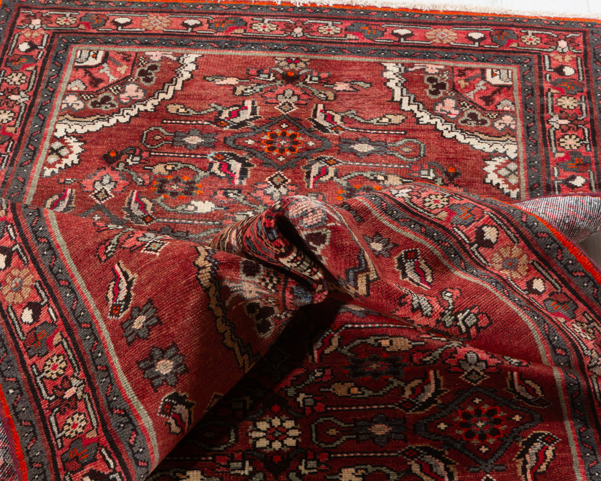 Vintage Warm Rust Red and Pink Geometric Hand-Knotted Area Rug – 6' 5" x 3' 4" (196 x 101 cm)