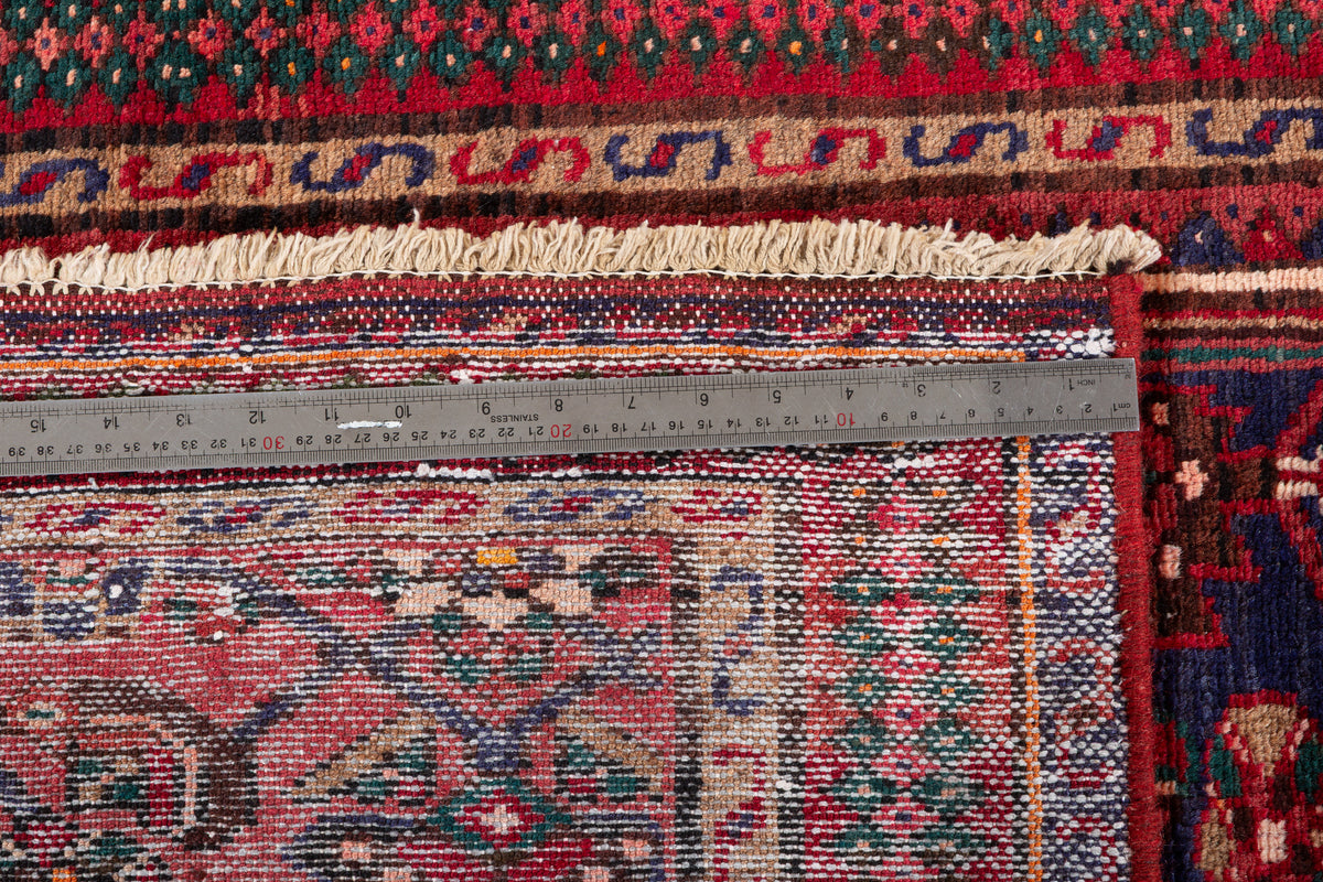 Vintage Rust Red and Navy Blue Fine Geometric Hand-Knotted Area Rug – 6' 8" x 3' 5" (204 x 103 cm)