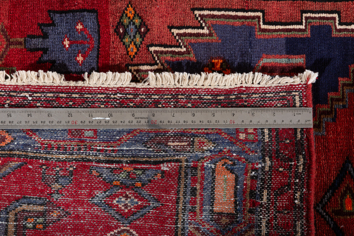 Vintage Red Geometric Medallion Hand-Knotted Area Rug – 7' 2" x 3' 6" (218 x 107 cm)