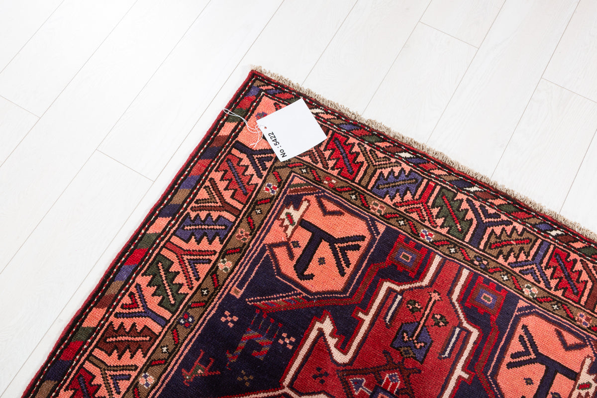 Vintage Red & Salmon Pink Geometric Medallion Hand-Knotted Area Rug – 6' 9" x 3' 6" (207 x 107 cm)
