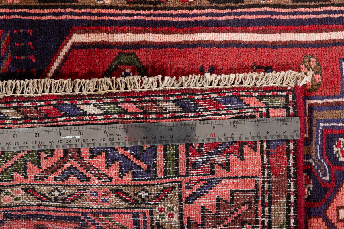 Vintage Red & Salmon Pink Geometric Medallion Hand-Knotted Area Rug – 6' 9" x 3' 6" (207 x 107 cm)