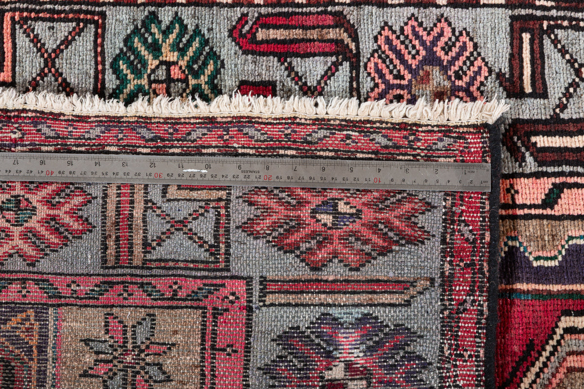 Vintage Red & Soft Blue Bold Red Medallion Hand-Knotted Area Rug – 6' 8" x 3' 3" (202 x 100 cm)