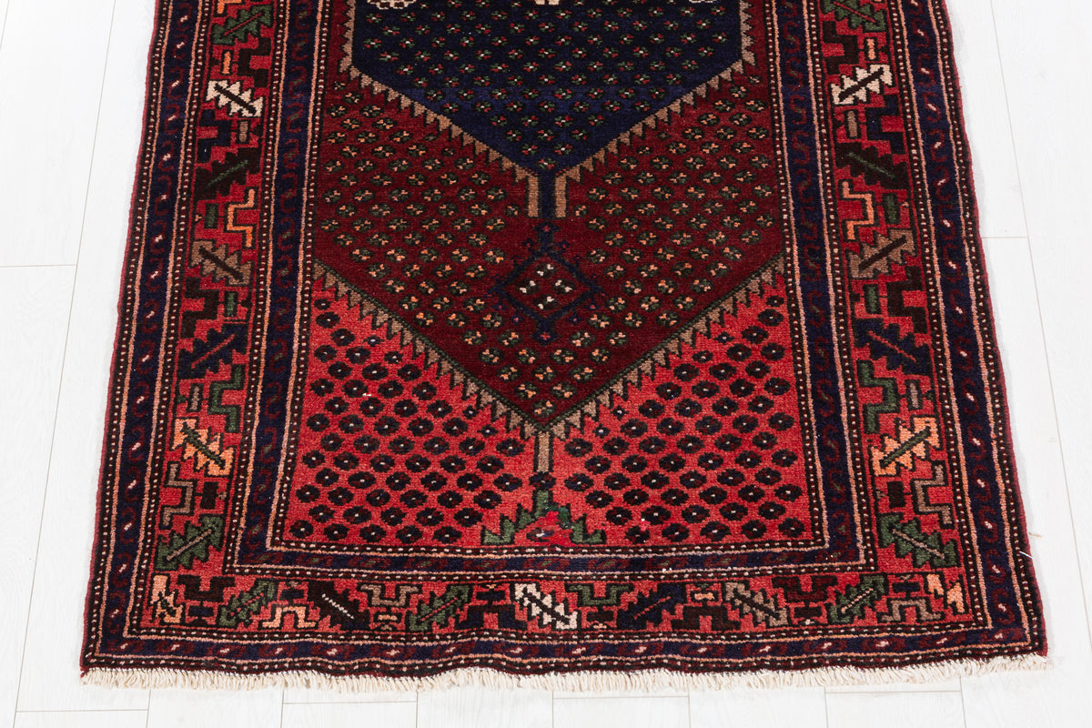 Vintage Rust Red & Pink Three-Part Medallion Design Hand-Knotted Area Rug – 6' 7" x 3' 5" (201 x 104 cm)