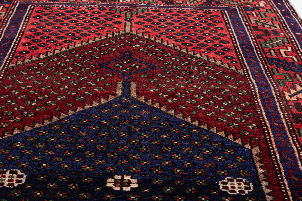 Vintage Rust Red & Pink Three-Part Medallion Design Hand-Knotted Area Rug – 6' 7" x 3' 5" (201 x 104 cm)
