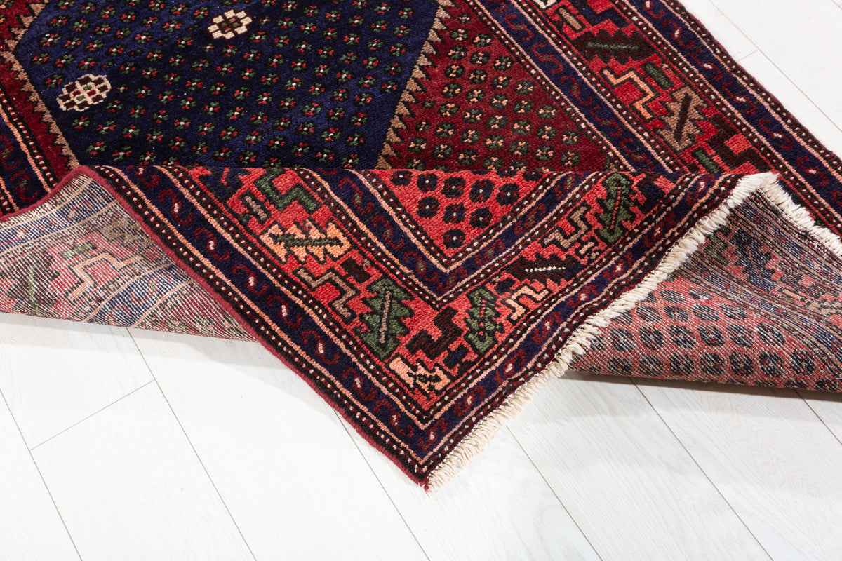 Vintage Rust Red & Pink Three-Part Medallion Design Hand-Knotted Area Rug – 6' 7" x 3' 5" (201 x 104 cm)
