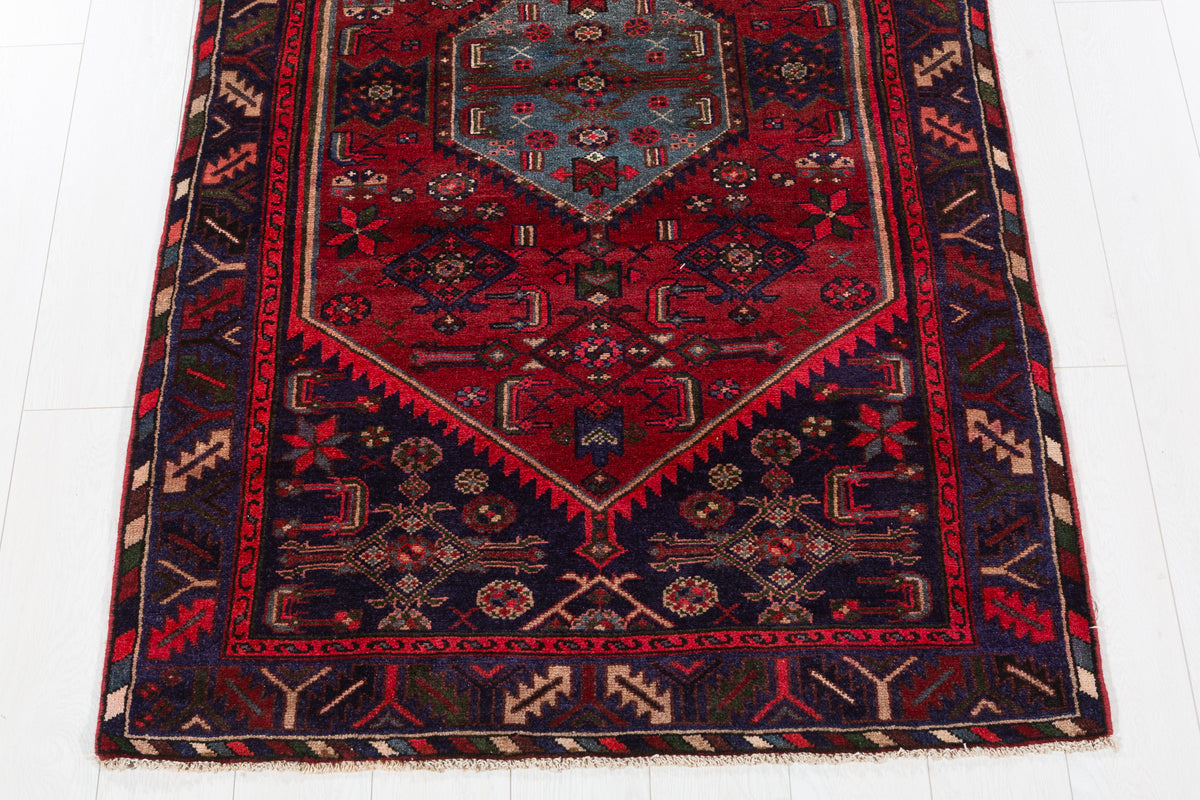 Vintage Red Linear Tribal Drawing Hand-Knotted Area Rug – 6' 3" x 3' 6" (190 x 106 cm)