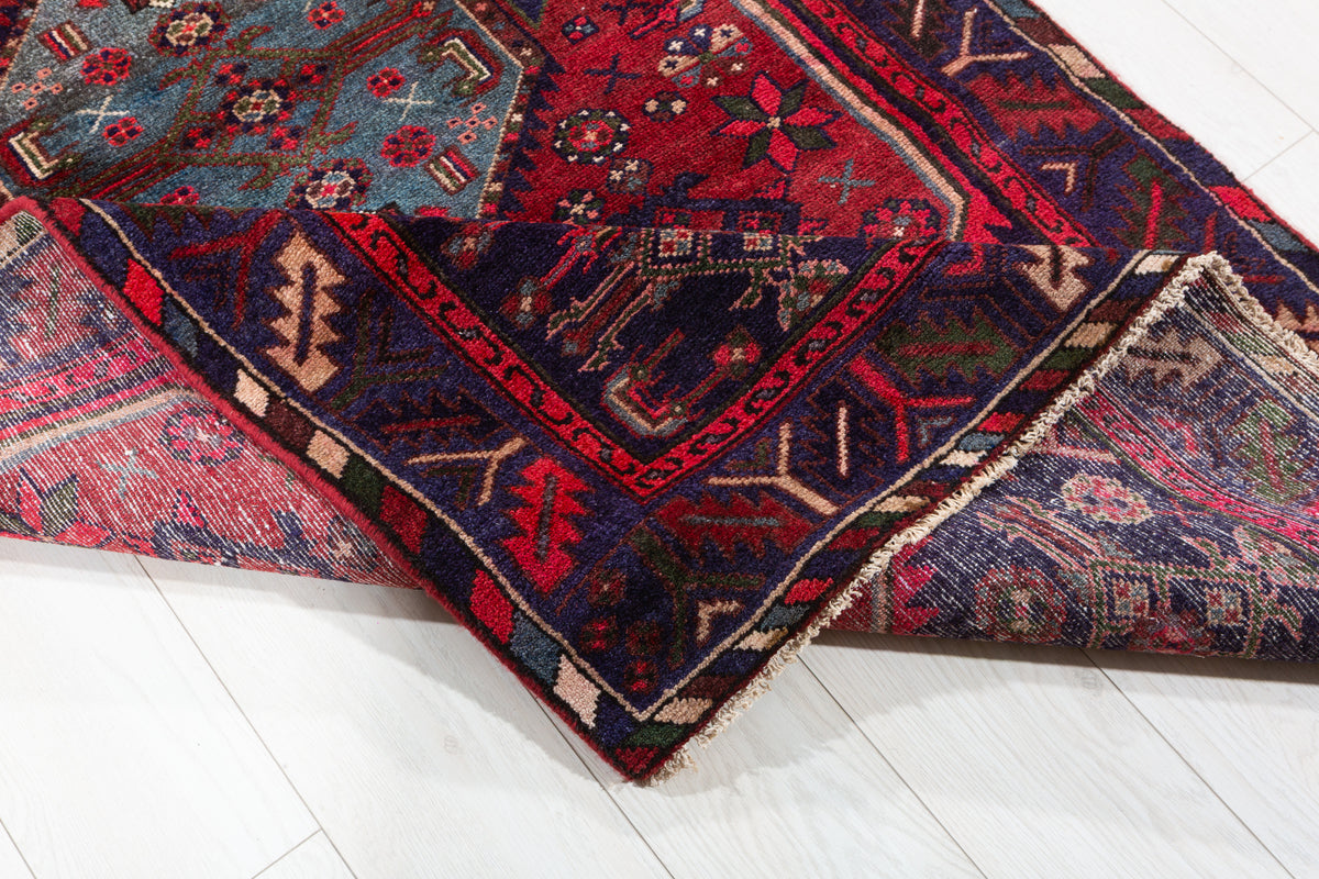 Vintage Red Linear Tribal Drawing Hand-Knotted Area Rug – 6' 3" x 3' 6" (190 x 106 cm)