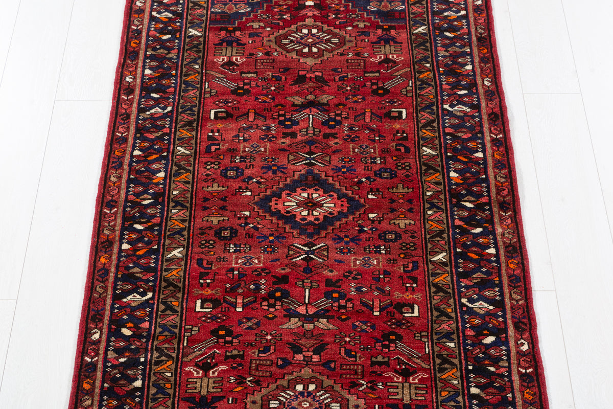 Vintage Rust Red Fine-Motif Geometric Medallion Hand-Knotted Area Rug – 6' 4" x 3' 2" (194 x 96 cm)
