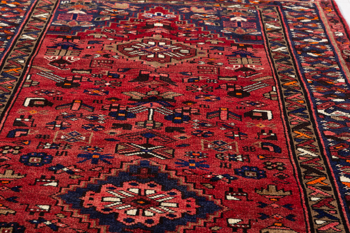 Vintage Rust Red Fine-Motif Geometric Medallion Hand-Knotted Area Rug – 6' 4" x 3' 2" (194 x 96 cm)