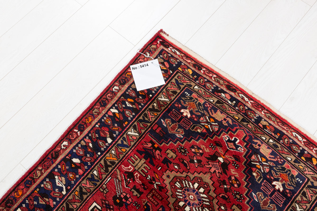 Vintage Rust Red Fine-Motif Geometric Medallion Hand-Knotted Area Rug – 6' 4" x 3' 2" (194 x 96 cm)