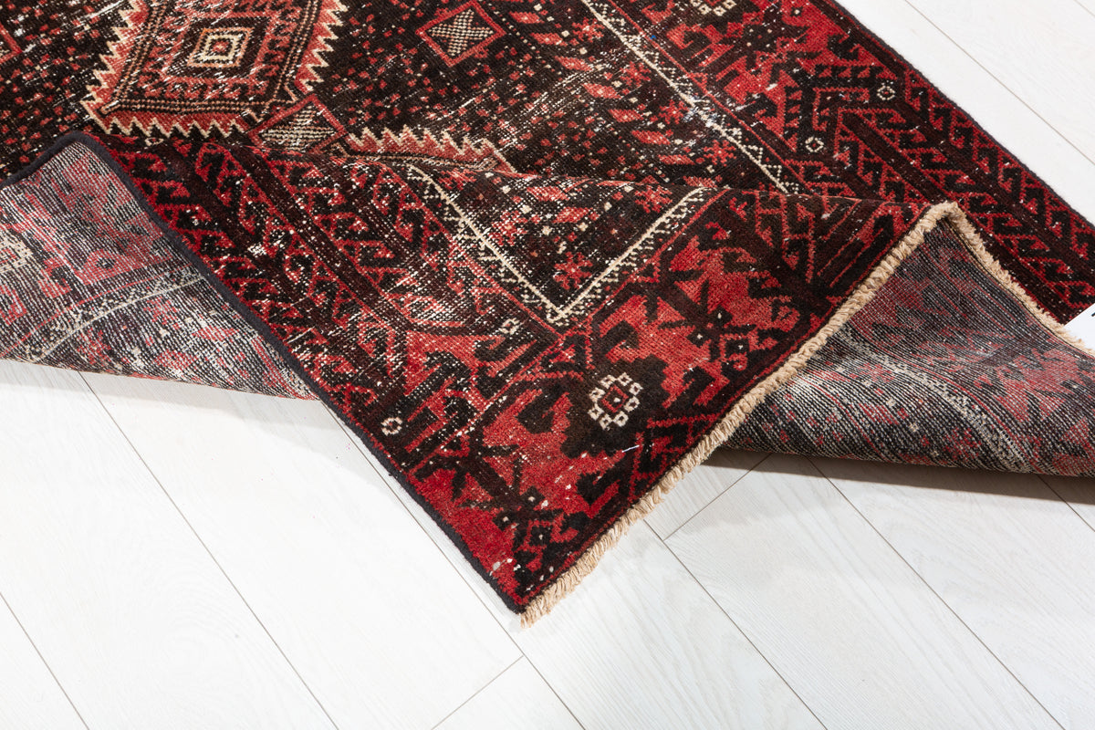 Antique Black Geometric Distressed Hand-Knotted Area Rug – 6' 1" x 3' 5" (186 x 104 cm)