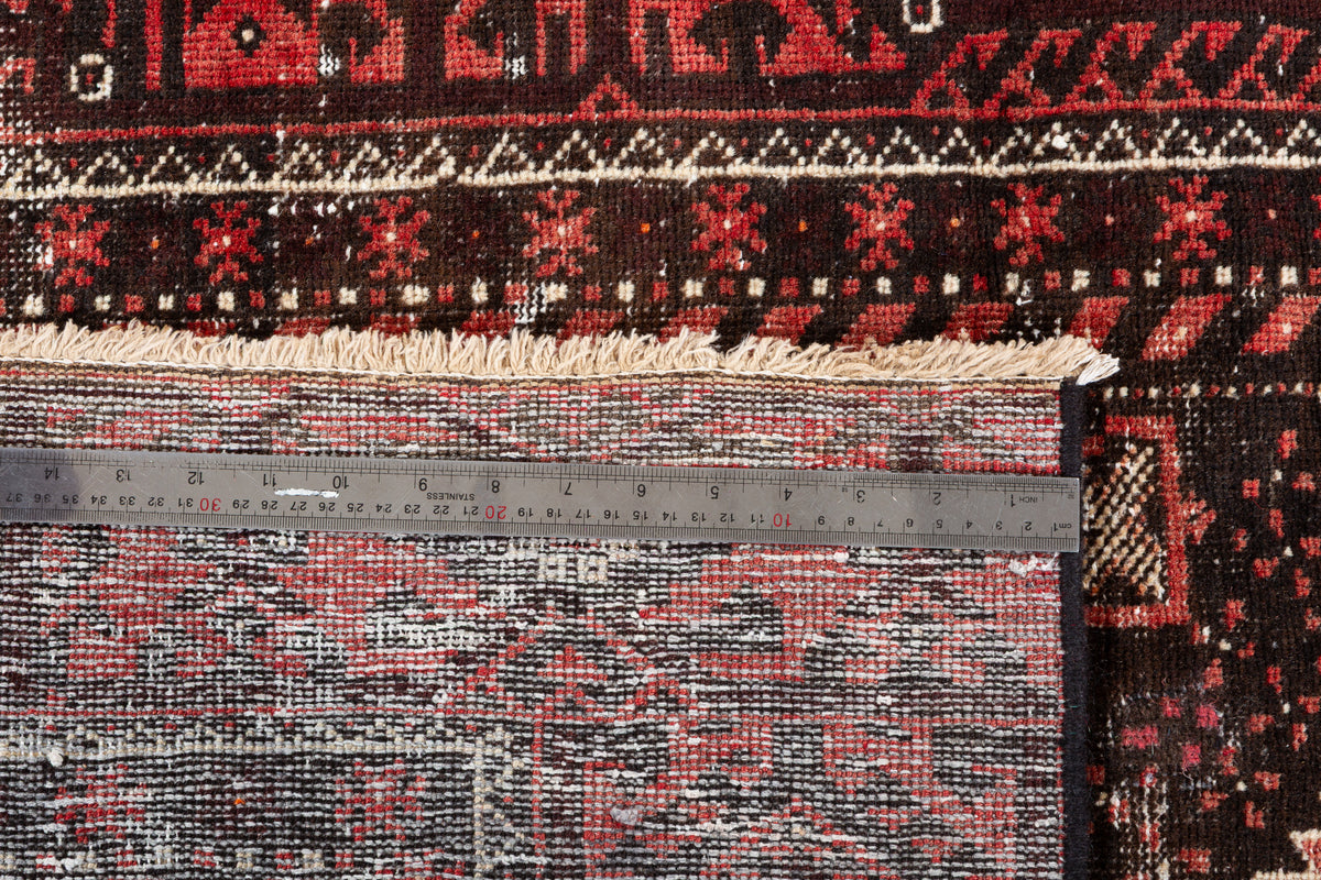 Antique Black Geometric Distressed Hand-Knotted Area Rug – 6' 1" x 3' 5" (186 x 104 cm)