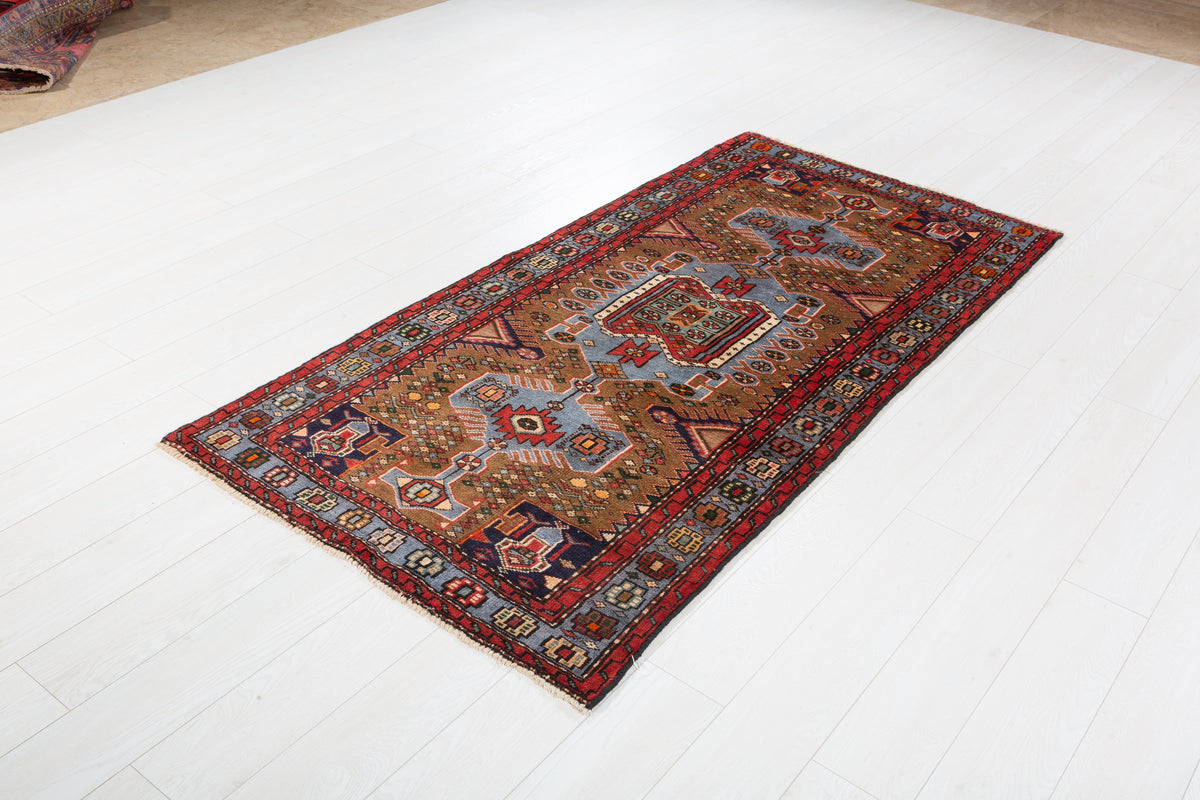 Vintage Camel Brown Tonal Tribal Lattice Hand-Knotted Area Rug – 6' 8" x 3' 4" (204 x 101 cm)