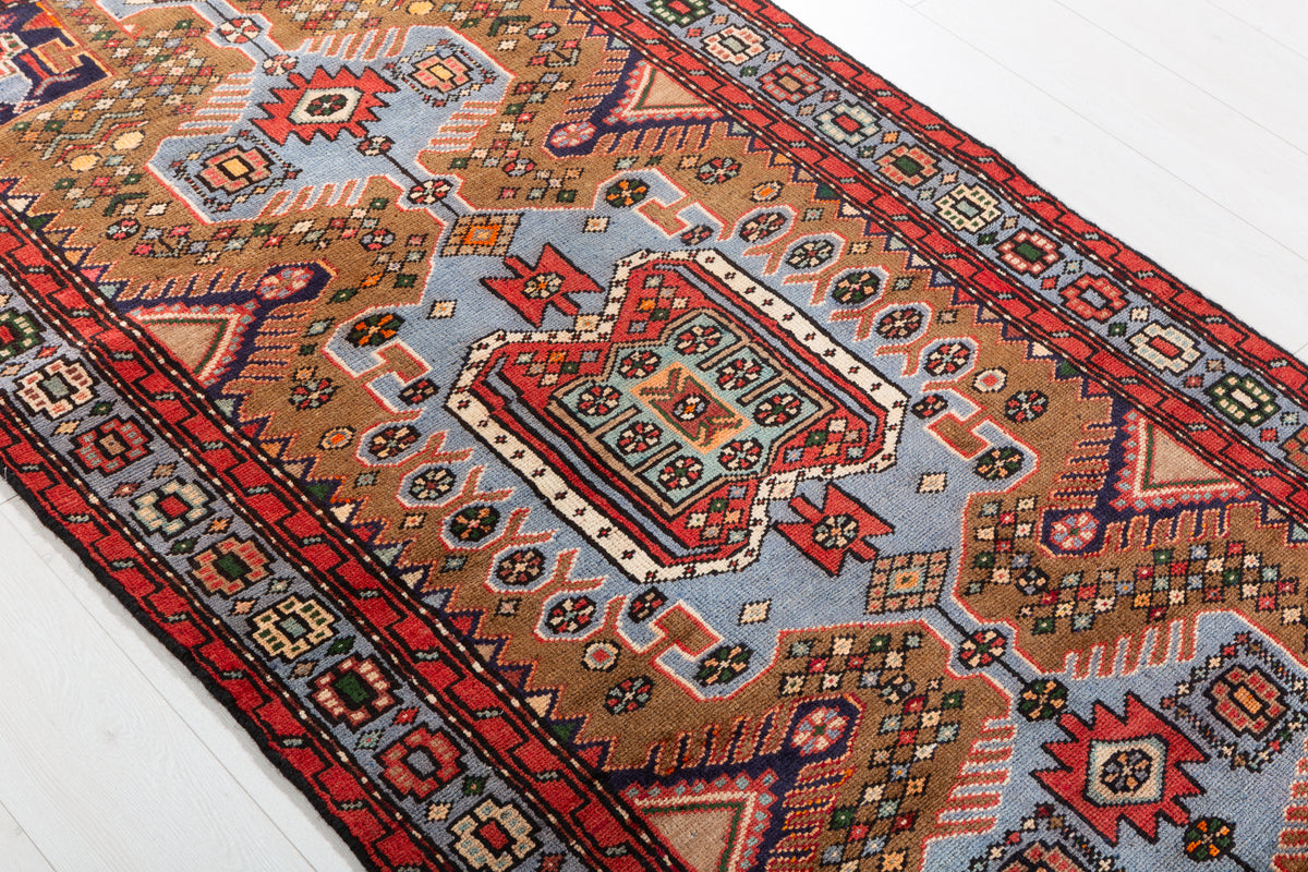 Vintage Camel Brown Tonal Tribal Lattice Hand-Knotted Area Rug – 6' 8" x 3' 4" (204 x 101 cm)