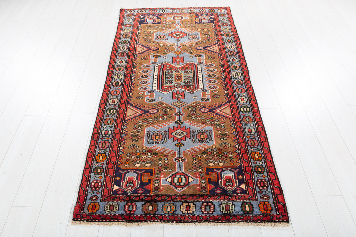 Vintage Camel Brown Tonal Tribal Lattice Hand-Knotted Area Rug – 6' 8" x 3' 4" (204 x 101 cm)