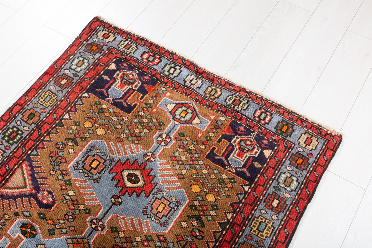 Vintage Camel Brown Tonal Tribal Lattice Hand-Knotted Area Rug – 6' 8" x 3' 4" (204 x 101 cm)