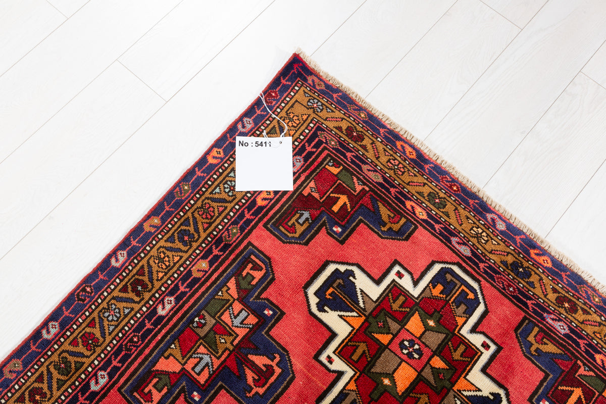 Vintage Coral Red Geometric Medallion Hand-Knotted Area Rug – 6' 2" x 3' 4" (188 x 102 cm)