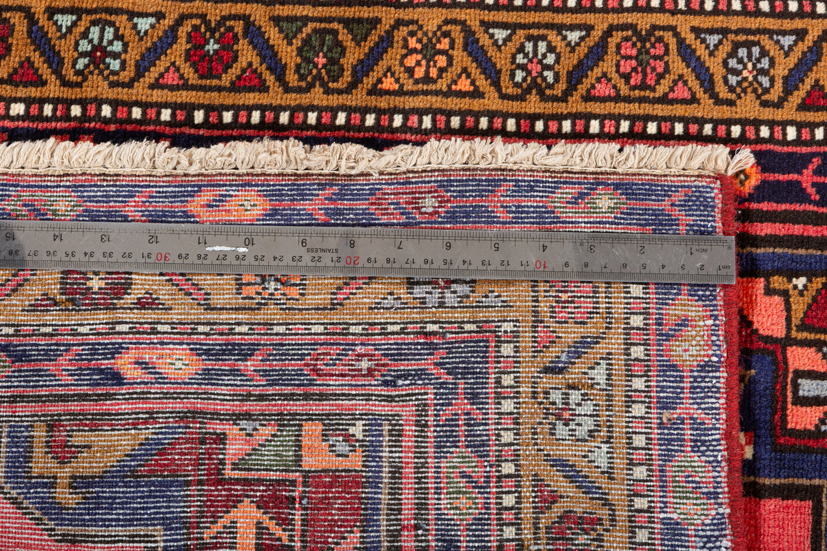 Vintage Coral Red Geometric Medallion Hand-Knotted Area Rug – 6' 2" x 3' 4" (188 x 102 cm)